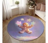 Tappeto per area pan di zenzero, motivo natalizio con stelle fantasiose e sorrisi, marrone a pelo basso, in spugna, bordo bordato, tappeto per soggiorno, camera da letto, aula e appartamento