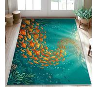 Tappeto per area pesci, natura acquatica bolle corallo estate turchese a pelo basso zerbino rettangolare stampa accenti tappeto bagno ingresso cucina comodino arredamento 9,6 x 1,5 m