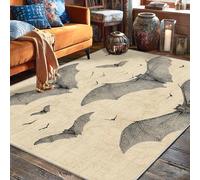 Tappeto per area pipistrelli, stile vintage, con silhouette volante di Halloween, nero, a pelo basso, rettangolare, per interni, non perde pelo, per soggiorno, camera da letto, cucina, corridoio