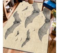 Tappeto per area pipistrelli, stile vintage, con silhouette volante per Halloween, nero, a pelo basso, rettangolare, per soggiorno, camera da letto, università, dormitorio, cucina, decorazione 10 x 15