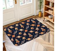 Tappeto per area razzo, spaziale, fantasioso, pianeta, stella, spazio, blu navy, antiscivolo, rettangolare, non perde pelo, bagno, ingresso, comodino, lavanderia, decorazione 5 x 7,6 cm