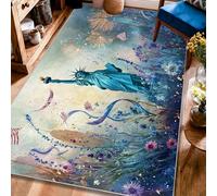 Tappeto per area statua patriottica, fantasiosi fuochi d'artificio fiori del 4 luglio blu a pelo basso per interni, rettangolare, non perde pelo, tappeto per soggiorno, camera da letto, aula e