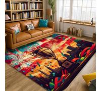 Tappeto per area trofeo, festeggiamento festivo fuochi d'artificio cittadini celebrazione rosso a pelo basso spugna morbido rettangolare tappeto antimacchia tappeto per soggiorno, camera da letto