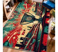 Tappeto per area trofeo, motivo fuochi d'artificio celebrativi con stelle e stelle rosse, a pelo basso, stampa rettangolare, tappeto per soggiorno, camera da letto, aula, dormitorio, decorazione 10 x