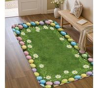 Tappeto per area uova di Pasqua, primavera festiva margherite erba pasquale verde antiscivolo morbido zerbino tappeto antimacchia lavanderia stanza bagno ingresso decorazione 7,6 x 15,2 cm