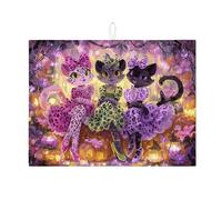 Tappeto per asciugare piatti a tema gatti per bancone cucina con stampa leopardata fantasia tappetino per scolapiatti in microfibra assorbente per la decorazione del bancone della cucina, 45,7 x 61 cm