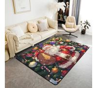 Tappeto per bambini con Babbo Natale, con palline luminose e campanelle, tappeto per ingresso per ragazze e ragazzi, tappeto antiscivolo, colorato, decorazione per divano e soggiorno, 1,5 x 1,8 m