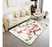 Tappeto per bambini con crisantemo, motivo botanico con foglie e fiori, tappeto per ingresso per ragazze e ragazzi, tappeto antiscivolo, decorazione per divano e soggiorno, 1,5 x 1,8 m