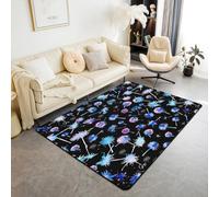 Tappeto per bambini con dente di leone, tappeto botanico per interni e ingresso, per ragazze e ragazzi, tappeto antiscivolo in stile rustico, per divano e soggiorno, colore nero e blu, 1,5 x 1,8 m
