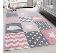 Tappeto per bambini con design cuore e stella, morbido & soffice per cameretta, stanza dei giochi, tappeto a pelo corto, fluffoso, facile da pulire Misurare: 80 x 150 cm Colore: Pink-7