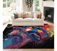 Tappeto per bambini con Graffiti Astratti Motociclette per ragazzi o ragazze, tappeto antiscivolo lavabile per cameretta dei bambini, Colorato 80 x 150 cm