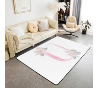 Tappeto per bambini con lettere dell'alfabeto artistico, tappeto antiscivolo per interni e ingresso, motivo floreale romantico e sognante, per divano, soggiorno, 1,5 x 1,8 m, colore rosa e bianco
