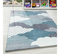 Tappeto per bambini con motivo a nuvole, morbido e soffice, per camera da letto per bambini, per neonati, per ragazzi, tappeto facile da curare Misurare: 200 x 290 cm Colore: Blu-1