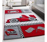 Tappeto per bambini con motivo auto da corsa, morbido & soffice per cameretta, sala giochi, tappeto a pelo corto, morbido e antiscivolo Misurare: 120 x 170 cm Colore: Rosso-1