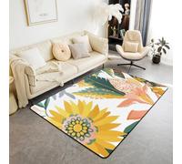 Tappeto per bambini con motivo floreale ad acquerello, motivo botanico con foglie di palma, tappeto da ingresso per ragazze e ragazzi, tappeto antiscivolo rustico con girasole, decorazione per divano