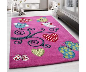 Tappeto per bambini con motivo gufi, morbido e soffice per cameretta, stanza dei giochi, antiscivolo con altezza pelo di 11 mm Misurare: 140 x 200 cm Colore: Viola-1