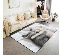 Tappeto per bambini con simpatico gatto, 3D, per gli amanti dei gatti, tappetino per interni e ingresso per ragazze e ragazzi, tappeto antiscivolo Kawaii, semplice e alla moda, grigio bianco