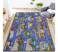 Tappeto per bambini con tema Percorso di traffico interessante e per soggiorno e cameretta dei bambini, lato morbido, modello di percorso educativo, tappeto da gioco cittadino (D, 100x150cm)