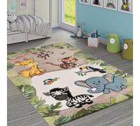 Tappeto per bambini, giungla con animali, beige e crema