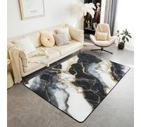 Tappeto per bambini in marmo tie-dye, con texture rocciosa, lussuoso, tappetino per ingresso per ragazze e ragazzi, tappeto antiscivolo alla moda retrò alla moda, colore: nero, bianco e oro