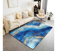 Tappeto per bambini in pietra marmorizzata, tappeto antiscivolo per interni, per ragazze e ragazzi, motivo astratto zingaro, decorazione per divano e soggiorno, 1,5 x 1,8 m, colore: blu dorato