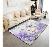 Tappeto per bambini, motivo con farfalle, lavanda, margherita, floreale, per interni, ingresso, per ragazze e ragazzi, tappeto antiscivolo, decorazione per divano e soggiorno, 1,5 x 1,8 m