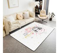Tappeto per bambini, motivo principessa con stelle e cuori, per interni, per ingresso e ingresso, per ragazze e ragazzi, romantico, antiscivolo, decorazione per divano, soggiorno, 1,5 x 1,8 m