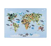 Tappeto per bambini, tappeto da gioco per camerette, mappamondo con animali, blu, altezza 8 mm, pelo corto con Ökotex Standard 100 testato contro gli inquinanti, Taglia:120 x 170 cm, Colore:Blu