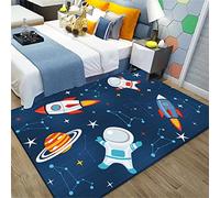 Tappeto per Bambini Universo Cartoni Animati Pianeta Astronauta Tappeto per Soggiorno 3D Antiscivolo Blu Nero Astronave razzo Tappeti Tappet per Ragazzi e Ragazze Lavabile (Colore5,80 x 120 cm)