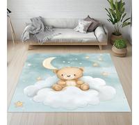 Tappeto per camera da letto con simpatico orso, fantasia, nuvola, luna e stelle, lavabile, per cameretta dei bambini, a pelo corto, antiscivolo, morbido 50x120cm/20x47in
