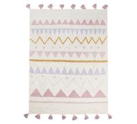 Tappeto per cameretta con motivo astratto e nappe beige e rosa 140 x 200 cm Zays