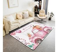 Tappeto per camion rosa, tappeto antiscivolo con zucca autunnale, tappeto ad acquerello con foglie di fiori e foglie, tappeto da ingresso, rustico casa colonica, soggiorno, camera da letto, 7,6 x 1,5