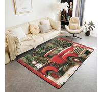 Tappeto per camion rosso, tappeto antiscivolo per albero di Natale, foglie di agrifoglio verde, tappeto per ingresso, stile rustico vintage, decorazione per casa, soggiorno, camera da letto, 12 x 150