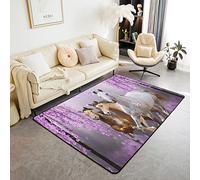 Tappeto per cavallo, 150 x 200 cm, con cavallo al galoppo, tappetino per soggiorno, camera da letto, fiori di ciliegio, tappeto decorativo antiscivolo
