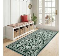 Tappeto per corridoio, 40 x 120 cm, pelo Ras, tappeto per passaggio | Nodi Celti Badge Ovale Moquette da Pavimento Lungo Bordo Meandro Medievale Porta Cucina Lavanderia Camera Moquette