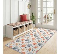 Tappeto per corridoio, 60 x 120 cm, pelo Ras, tappeto per passaggio | Oceano Conchiglie Santiago Conche Moquette da Pavimento Lungo Bordo Mare Stelle Mare Coralli Porta Cucina Lavanderia Moquette