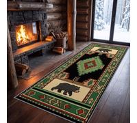 Tappeto per corridoio, 60 x 240 cm, stile rustico tribale, antiscivolo, tradizionale, etnico, foresta, geometrico, cattura lo sporco, assorbente, lavabile, nero corvino, per lavanderia e cucina