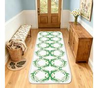Tappeto per corridoio floreale moderno, primaverile, spirali verdi, primavera, verde, a pelo corto, estetico, rettangolare, per casa, cucina, porta, ingresso, comodino