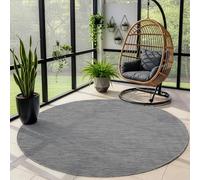 Tappeto per esterno monocolore resistente alle intemperie, ideale per terrazze, balconi, giardini e cucine, con tessitura piatta e finitura simile al sisal, Colore: Grigio, Taglia: 160 cm Rotondo