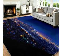 Tappeto per fotografia urbana, 160 x 230 cm, morbido e resistente | Tappeto con panorama della città e vista notturna, morbido, resistente, antiscivolo, lavabile, per camera da letto e sala da