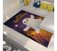 Tappeto per Halloween Decor 180x270cm Cielo notturno viola Luna piena Simpatico motivo fantasma Zerbino Accoglienti tappeti sottili lavabili per la stanza dei giochi della stanza dei bambini