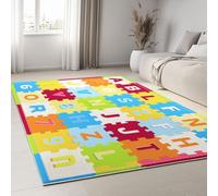 Tappeto per la Casa 160 x 230 cm, Tappeto Pelo Basso e Antiscivolo Lettere Colorate Geometria, Tappeti per Camera dei Bambini Sala da Pranzo Arredamento Domestico Stile Cartone Animato