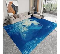 Tappeto per la Casa 180 x 240 cm, Tappeto Pelo Basso e Antiscivolo Blu Acciaio Tappeti per Camera dei Bambini Sala da Pranzo Arredamento Domestico Ghiacciaio Artico Orso Polare Onde Oceaniche
