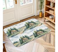 Tappeto per la casa, campagna, rustico, sentiero con albero, verde primavera, antiscivolo, estetico, rettangolare, con accenti decorativi, per ingresso, bagno, lavanderia, 5 x 70 cm