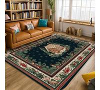 Tappeto per la casa di pan di zenzero, pigne natalizie con agrifoglio, verde scuro, a pelo basso, in spugna a pelo basso, non perde pelo, tappeto per soggiorno, sotto il letto, decorazione per