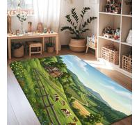 Tappeto per la casa, paesaggio rurale, mucche, recinzioni, verde primavera, antiscivolo, estetico, rettangolare, tappeto per soggiorno, camera da letto, sotto il letto, appartamento, decorazione 10 x