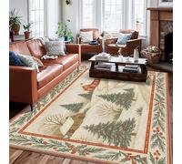 Tappeto per la casa, tappeto invernale rustico con alberi di pino e sentiero invernale rosso a pelo basso, resistente allo sbiadimento, tappeto estetico per la casa, soggiorno, camera da letto