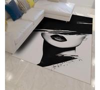 Tappeto per la moda vintage tappeto camera da letto Tappeti Donna misteriosa per soggiorno Interno tappeti antiscivolo lavabile a pelo basso e arredamento per la casa Nero e bianco 160x200cm