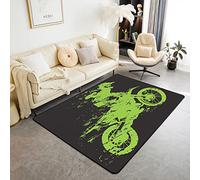 Tappeto per moto da cross e soggiorno, ultra morbido, per sport estremi, per soggiorno e camera da letto, lavabile in lavatrice, verde e nero, 100 x 150 cm
