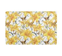 Tappeto per porta d'ingresso, 81,3 x 50,8 cm, con retro in gomma antiscivolo, lavabile, tappetino ultra sottile per ingresso, porta anteriore e posteriore, motivo artistico Daylily, bianco